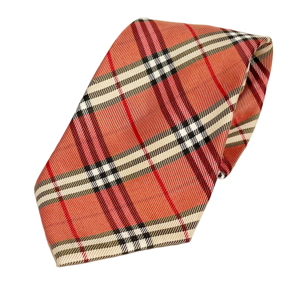 Burberry 100 Silk Red Nova Check Plaid Mens Tie Busi… Gem
